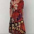 Ethnic print short sleeve maxi dress with abstract floral pattern and side pockets - S / Bottoms / Ethnic Red