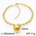 Gold stainless steel beaded chain bracelet with 12mm central ball and 4mm beads - 12mm Gold Bracelet (KB167261-Z)