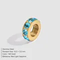14K vergulde roestvrijstalen spacer kraal met lichtblauwe saffier edelstenen - Maart Lichtblauw (MAR-LIGHT SAPPHIRE) / 10.5x3.5mm / Goud
