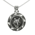 Silver Viking wolf head pendant necklace in stainless steel with a round geometric frame - Pendant Only (No Chain)