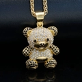 Colgante de oso hip hop brillante en acabado dorado con incrustaciones de strass - Dorado + Negro (Sin cadena)