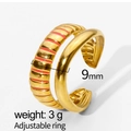 Anello regolabile in acciaio inossidabile placcato oro 18K con strisce di smalto rosa - 9mm Larghezza/Aperto Regolabile / Oro/Strisce Rosa