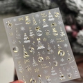 5D embossed Christmas nail stickers TL412 featuring golden reindeer and snowflakes - Embossed Gold Style with Pearls (TL-412)