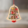 Campana di Natale 3D in legno con Babbo Natale e orsetto con cordino rosso - Babbo Natale Campana 3D