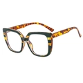 Montatura occhiali quadrata tartarugata con dettagli verde scuro e cerniere a molla - Montatura Tartarugata Verde Scuro