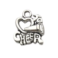 Antique silver sports pendant featuring heart, megaphone, and CHEER engraving - CHEER with Megaphone