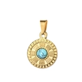 Detailed close-up of golden sunburst pendant with center turquoise stone inlay - Pinch Bail Turquoise Pendant