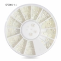 White semi-round pearls in 2mm and 3mm sizes stored in a 12-grid nail art wheel case - Creamy White Mixed Size Pearls (SP0001-44)