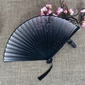 Classic black and gray gradient folding fan with plum blossom branch and silk tassel - No.26 Black Grey Plum Branch