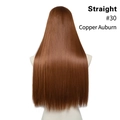 Straight copper auburn U-part hair extensions shown from the back on a model - 24 inch / Copper Auburn