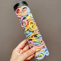Elastische Macaron Haargummis in Kunststoffröhre für Styling und täglichen Gebrauch - Frühlingsfarben Wellig 100 Stk. mit Dose