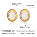 Detailed size and specs for gold-rimmed white enamel oval stainless steel stud earrings - Gold Border White Enamel (YYE025010-GW)