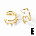 Detailed close-up of double-layered gold ear cuff with white pearls and zirconia accents - Double Layer Pearl Row Style (E)