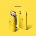 Lemon yellow ultra-light folding sun umbrella next to a smartphone for size reference - 6-Rib Black Glue UV Gold Handle / Vitality Yellow