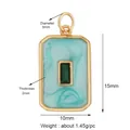 Pendente dorato rettangolare con finitura marmo celeste e ciondolo in zircone verde - Charm Rettangolare Smalto Blu Chiaro