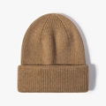 Gorro de punto acanalado en color camello con doble dobladillo para invierno - Talla única / Caqui