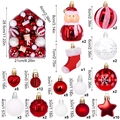 72pcs red and white Christmas ornaments set in house box including snowman and stars - 72 Pieces Set / Santa Theme (Red/White)