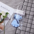 Blue bear-shaped folded microfiber towel gift in a transparent bag with a navy ribbon - Blue Bear With Ins Style Gift Bag