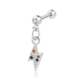 Silver barbell ear stud with colorful zircon lightning bolt pendant and screw ball back - Silver Lightning