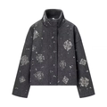 Veste courte gris foncé pour femme avec flocons en paillettes et col montant - XS / gris foncé