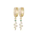 Elegante 18k vergulde slangen oorbellen met witte kristallen en groene stenen ogen - Mode Slang Drop Sieraden (EZ-30)