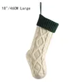 Large 18-inch cable knit Christmas stocking in cream and dark green ribbed trim - 18 Inch / 46CM Large / Ivory & Dark Green