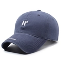 Vintage washed navy blue baseball cap with white N embroidery and pre-curved brim - Light Blue