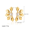 Gedetailleerde afmetingen van 42mm gouden bloem parel oorbellen met afmetingen en gewicht - Parel Bloem / Goud