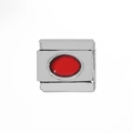 Silver modular bracelet charm link featuring a vibrant red oval gemstone inlay - 0473 - Oval Garnet