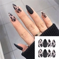 Matte schwarze und Leopardenmuster-Stiletto-Press-On-Nägel mit gemischtem Design - BKS569 Matt Schwarz Leopardenmuster