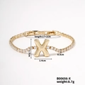 Gold tennis bracelet with cubic zirconia and a large letter X charm, 17+2cm length - Letter X