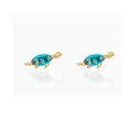 Cute gold-plated turtle stud earrings featuring vibrant blue zircon gemstones - No.1 Sea Turtle - Gold Base Blue Zirconia