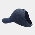 Washed navy denim ponytail baseball cap with high cutout for women's outdoor sports - Adjustable / Navy Blue