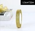 1.5cm golden double-sided satin ribbon roll for gift wrapping and flower decoration - Webbing / Gold Glitter