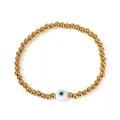 Golden stainless steel beaded bracelet with white and blue evil eye charm on white background - Gold Bead Evil Eye Style (JDBW2306003)