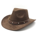 Dettaglio cappello da cowboy in pelle scamosciata marrone con fascia in cristalli - Marrone