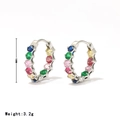 Silver hoops featuring colorful inlaid gemstones with 18mm diameter and 3.2g weight - Silver-Tone - Colorful Zircon