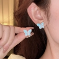 Boucles d'oreilles papillon bleu pailleté avec monture dorée et pierre de zircon - Style Papillon à Paillettes Bleues (N° 29 Tige en Argent - Argent - Bleu)