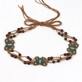 Handwoven Bohemian waist chain with bronze butterflies and blue gemstones on brown rope - Blue Butterfly