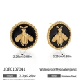 Detailansicht der runden 18K Gold-Bienenohrringe aus Edelstahl mit Größen- und Gewichtsangaben - Vintage Runder Bienen-Stil (JDE0107041)