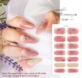 Detail of pink gradient flower nail wraps with gold foil and glitter on white silk - YS-007 (Pink Gradient Sequin)