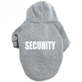 Detail view of grey pet hoodie featuring white SECURITY letter print on knit fabric - Gray