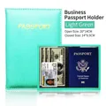 Slim light green PU leather passport holder case with card slots and internal bill pocket - Light Green