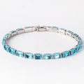 Silver bracelet featuring rectangular sea-blue zircon stones with a chain design - Aquamarine Zircon Silver