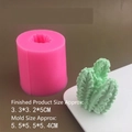 Pink silicone cactus mold for candle making with a finished green cactus sample - Model 8750 / Pink