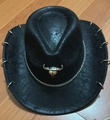 Cappello da cowboy nero in finta pelle con teschio di toro argento e anelli sul bordo - M (56-58cm) / Nero Stile Teschio di Toro (03)