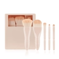 Detailed view of 5-piece pink travel makeup brush set with portable mirror storage case - 5Pcs Window Mirror Case / Light Skin
