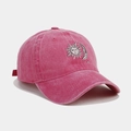 Pink washed cotton baseball cap with vintage sun and moon embroidery for women and men - Adjustable / Rose Red