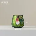 Green textured glass Christmas candle holder with pine cone and Santa charm 9.5x10cm - Green Textured (HG18-052)