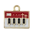 Golden piano keyboard pendant with red and black enamel detail for DIY jewelry - Piano (19463)